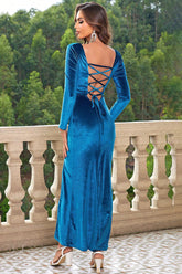 Tie Back Long Sleeve Slit Dress OutfitFlow